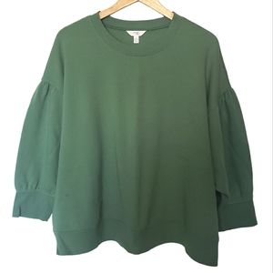 Terra & Sky Green Pullover Sweatshirt Elbow Sleeve Plus Size 1X 16/18 Crew Neck